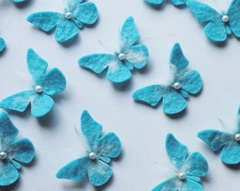 10 Schmetterlinge in Türkis mit Perle als Tauf Deko oder als Dekoration für die Einschulung, Schultüte oder das Kinderzimmer mit Perlen