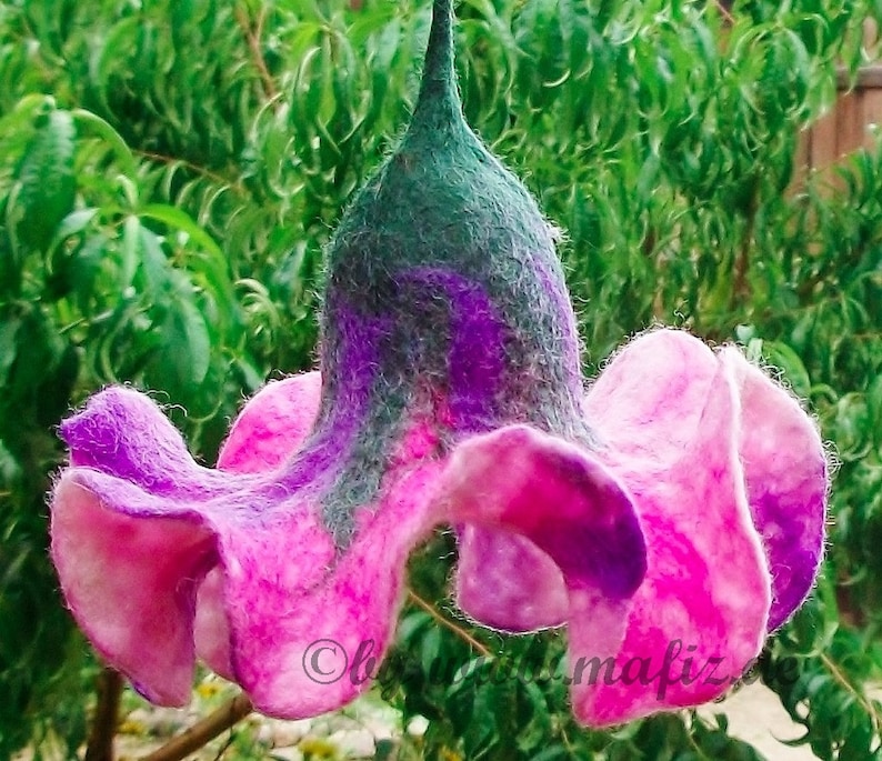 Very noble hanging flowers purple for the window, hand felted image 1