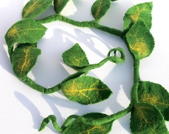 Felted Garland of leaves in green very classy decoration for the apartment window decoration from felt