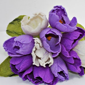 5 x flowers, tulips in purple, felted purple tulips as a bouquet of tulips, bouquet, bouquet for wedding, bridal bouquet, felt flowers image 2