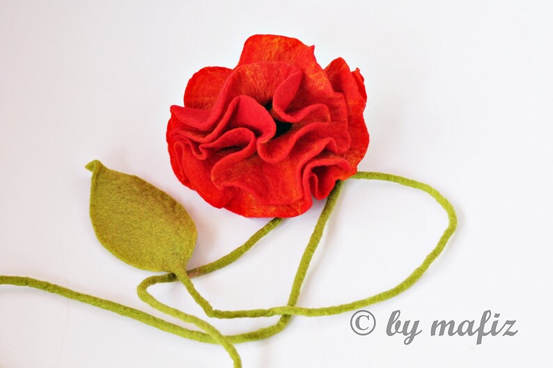 Felt necklace for the layered look, felted necklace in red, felt necklace long felt necklace red rose necklace felt jewelry image 5