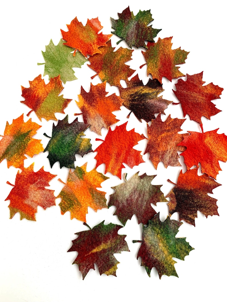 10 x maple leaves felted in bright colors for the season tablecloth, carnival costume, carnival or for decoration image 1