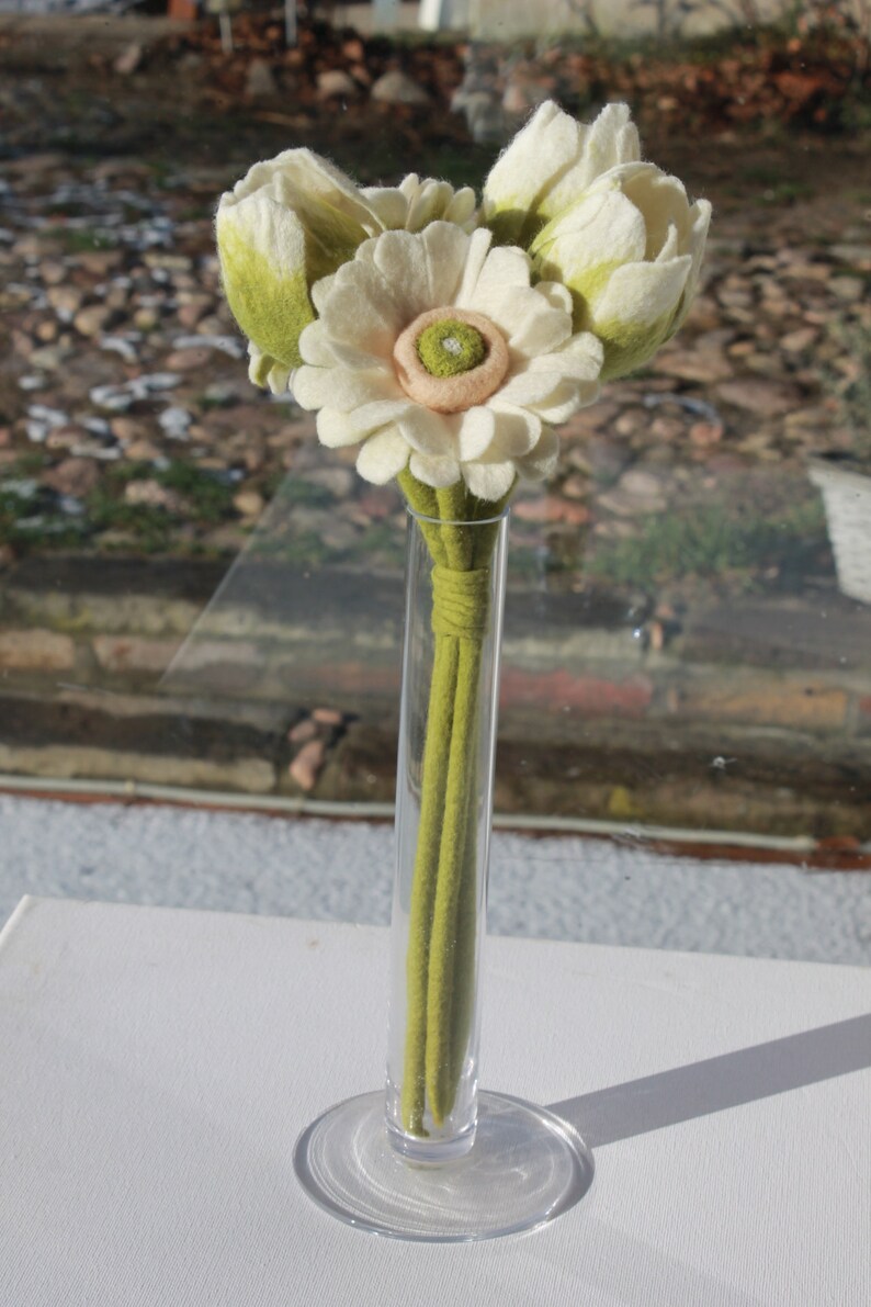 Flowers in white or multicolored, gerbera, handmade felted flowers, magical idea as a gift for the mother or the girlfriend image 4