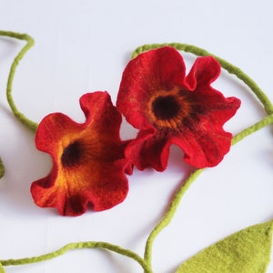 Felt necklace for the layered look, felted necklace in red, felt necklace long felt necklace red rose necklace felt jewelry image 7