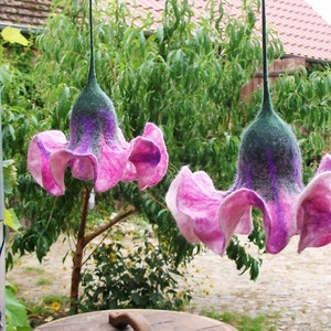 Very noble hanging flowers purple for the window, hand felted image 2
