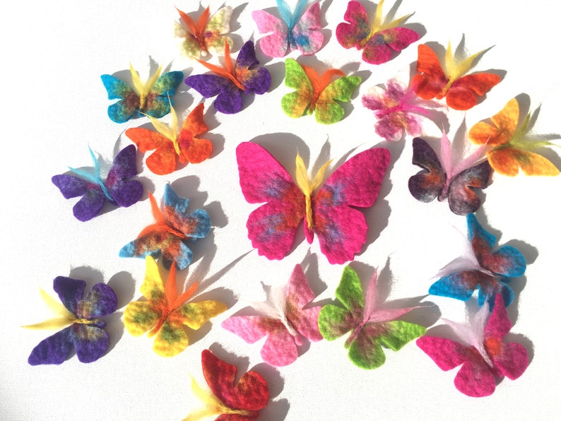 Butterflies, 11 pieces, 10x small, 1x large butterfly and colorful for tinkering for the school bag, as decoration for baptism image 1