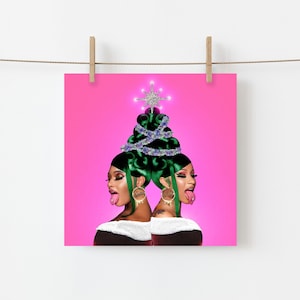 SALE｜WAPpy Christmas ｜Megan Thee Stallion Cardi B WAP-kerstkaart ｜Verjaardagswensen Unieke handgemaakte kitsch flamingo-vierkant
