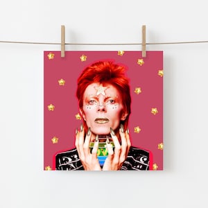 Karta Davida Bowiego „David Bowie Gold” David Bowie Drag Queen Życzenia urodzinowe na Boże Narodzenie Ręcznie robione Kicz Flaming Ziggy Stardust Square