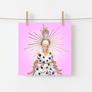 Oh RuPaul Tree Drag Race Drag Queen Kerst Verjaardagskaart Groeten Unieke Handgemaakte LGBTQ+ Schoonheid Decoratie Kitsch Flamingo Vierkant