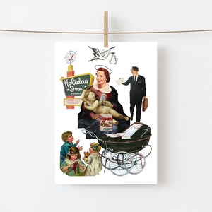 SALE | Silent Night Christmas Greetings Card New Baby Card Photo Print Vintage Holiday Inn Nativity Kitsch Flamingo