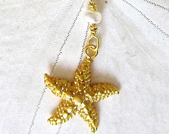 Gold Starfish Necklace With Pearl, Gold Vermeil Sea Star and Pearl, Dainty Sea Life Jewelry Beach Wedding Resort Jewelry, Beach Bride Bridal