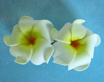 Plumeria Flower Hair Clip: White & Yellow Frangipani Barrette