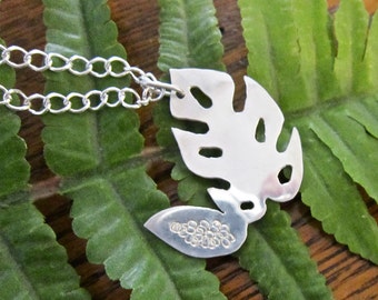 Monstera Necklace, Handcut Sterling Silver, Nature Jewelry, Tropical, Hawaiian, Original Design One Of A Kind Hawaiian Jewelry, Philodendron