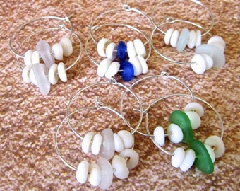 Hawaiian Puka Shell and Sea Glass Earrings, Beach Jewelry, Puka Shell Earrings, Bridesmaids, Beach Wedding, Choice of Four Colors