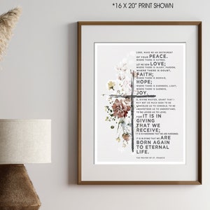Catholic Prayer of St. Francis Art Print Instrument of Peace Neutral Watercolor Flowers Scripture Quote Decor UNFRAMED Print or Canvas