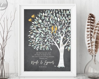 Wedding Thank you Gift for Parents, Personalized Couples Tree Art, Bride & Groom art, Parents gift for wedding - Unframed print OR Canvas