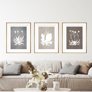 Neutral Wildflower Silhouette Flower Art Prints Botanical Earth Tones ...