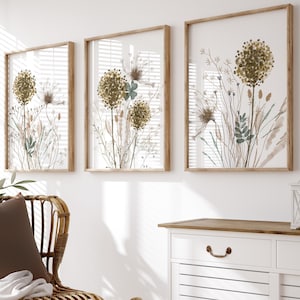 Neutral Wildflower Silhouette Flower Art Prints Botanical Brown Earth ...