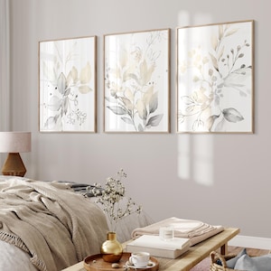 Neutral Floral Watercolor Prints, Earth Tones, Set of 3 (Unframed or Canvas)