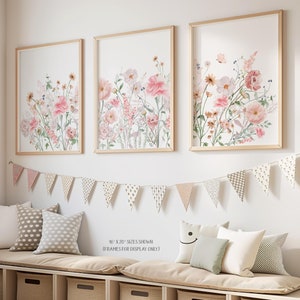 Pink Floral Girls Nursery Prints - Boho Wildflower Wall Art Set of 3 - Etsy