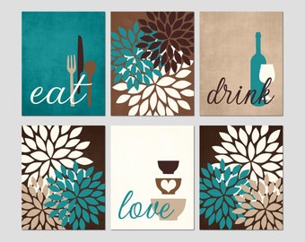 Teal Kitchen Art Etsy