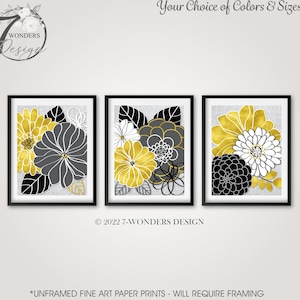 Black Gold Gray Abstract Floral Art Prints Faux Linen Modern Flower Bedroom Bathroom Wall Decor Set of 3 Unframed Paper Prints or Canvas