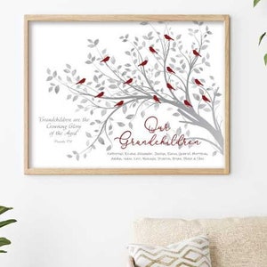 GRANDPARENT Art Gift Grandchildren Custom Gift Crown of Glory Scripture Christmas Birthday Names Birds Tree UNFRAMED Print or Canvas Wrap