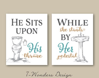 His Her Bathroom Wall Art Prints Set Of 2 5x7 Or 8x10 Etsy