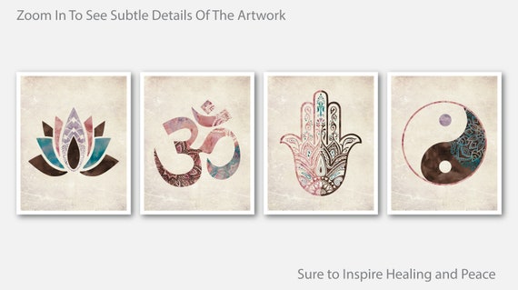 Yoga Meditation Art Budda Lotus Om Aum Hamsa Hand Ying Yang