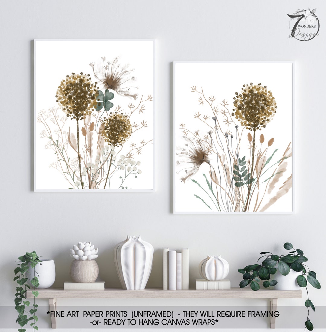 Neutral Wildflower Silhouette Flower Art Prints Botanical Brown Earth ...
