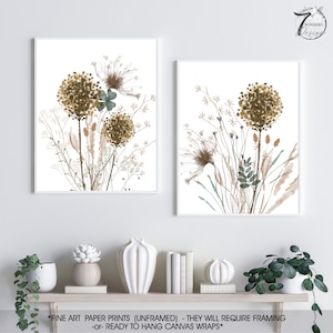 Neutral Wildflower Silhouette Flower Art Prints Botanical Brown Earth Tones Home Interior Decor Set of 2 UNFRAMED Art Prints OR Canvas Wraps