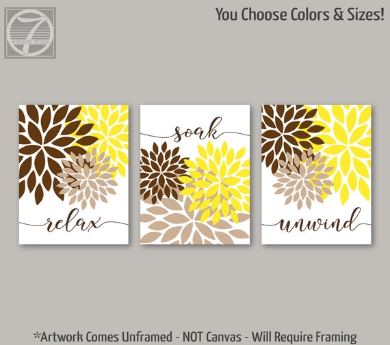 Relax Soak Unwind Abstract Floral Bursts Bathroom Art Etsy