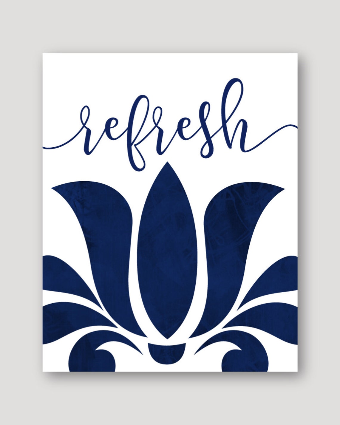 Navy Blue Bathroom Art Prints Distressed Abstract Floral Wall Etsy