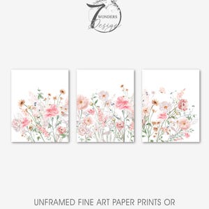 Pink Floral Girls Nursery Prints - Boho Wildflower Wall Art Set of 3 - Etsy