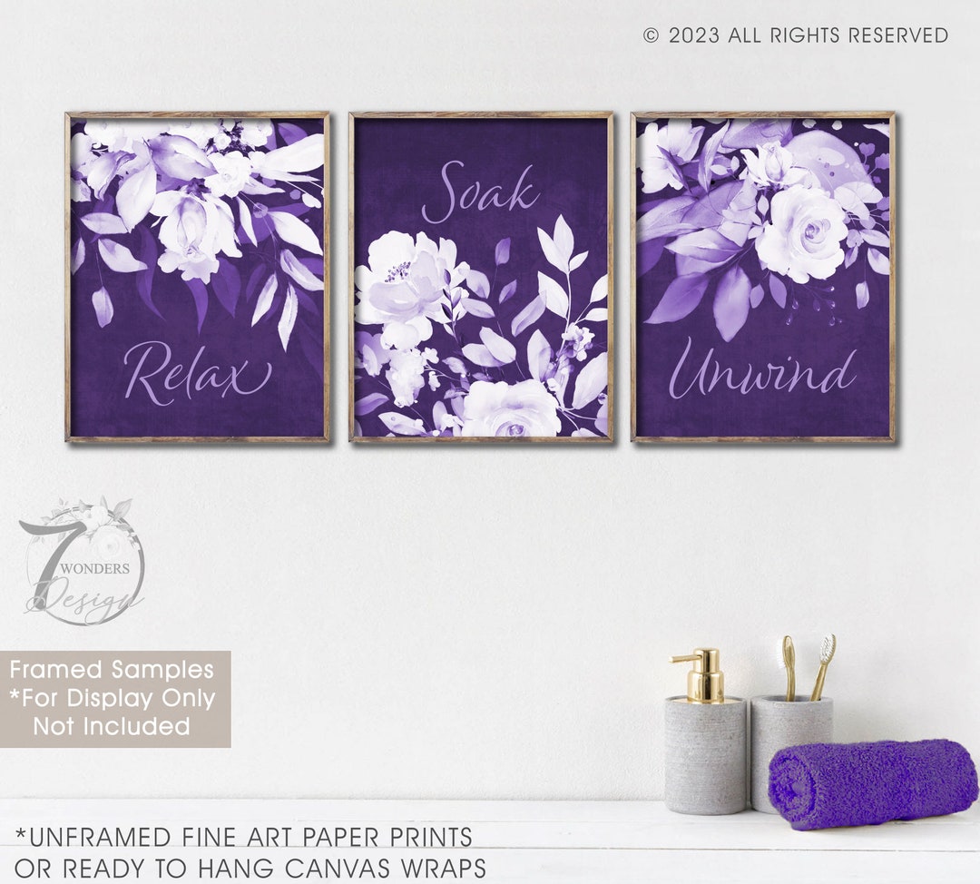 Purple Bathroom Wall Art Prints Relax Soak Unwind Purple Watercolor ...