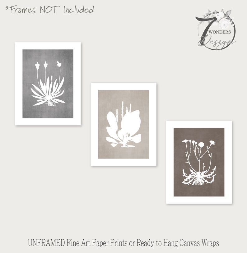 Neutral Wildflower Silhouette Flower Art Prints Botanical Earth Tones ...