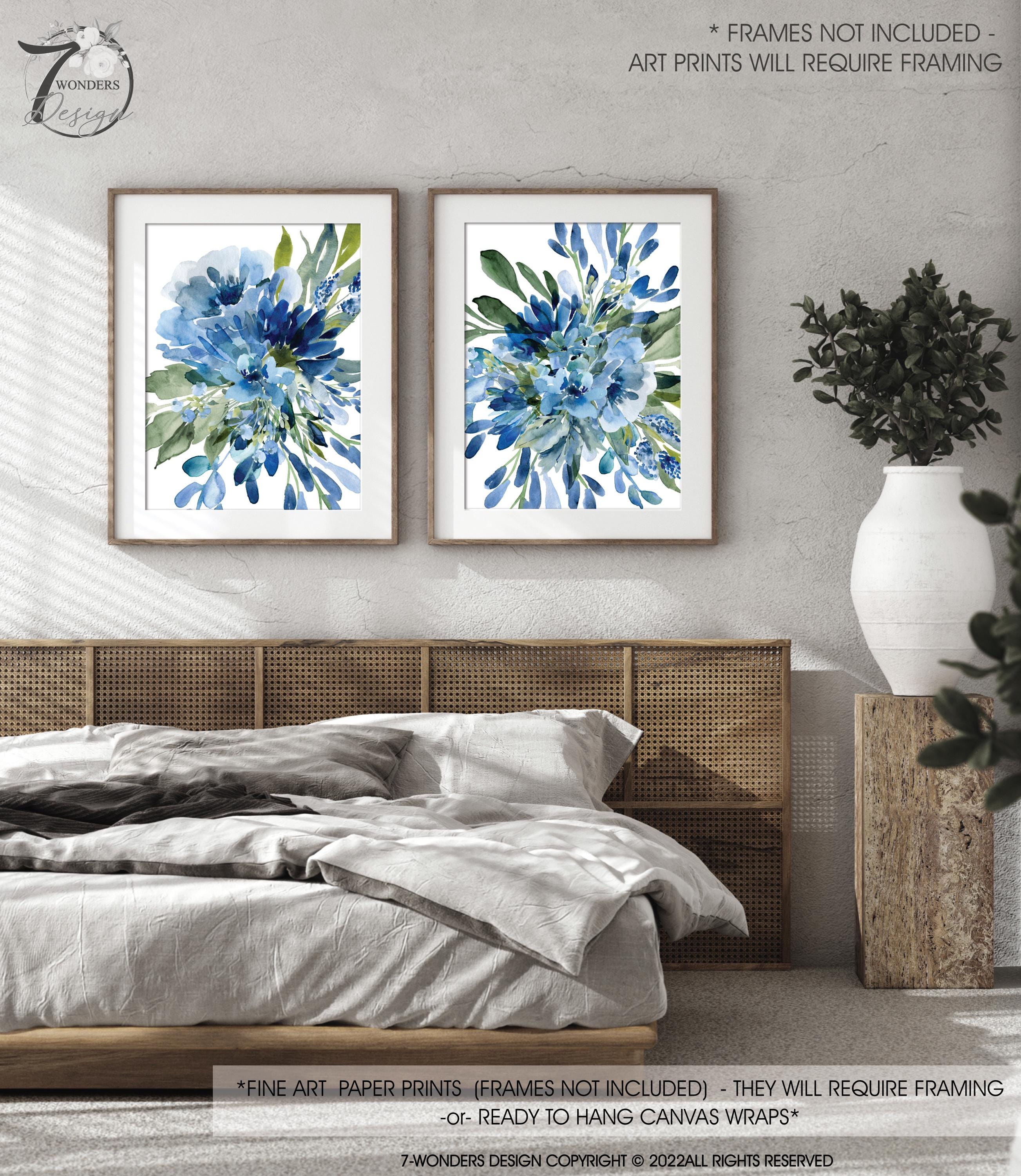 Blue Green Watercolor Floral Art Prints, Farmhouse Style, Set of 2 ...