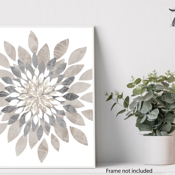 Flower Burst Distressed Neutral Fine Art Print Farmhouse Cottage Decor Beige Grey Tan Dust Home Apartment UNFRAMED Print o Canvas