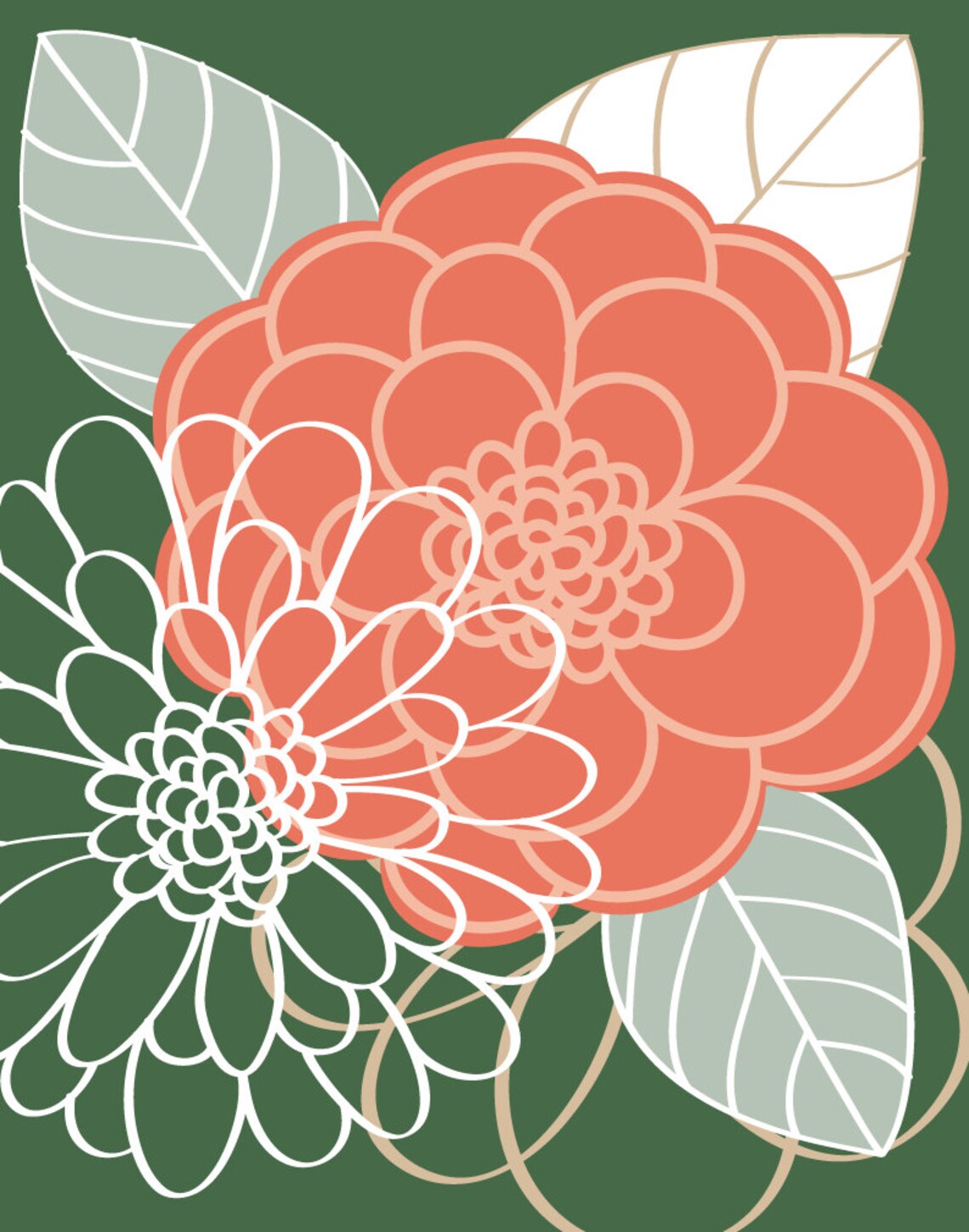 Floral Abstract Art Prints Flower Dahlia Mums Wall Art Green Etsy