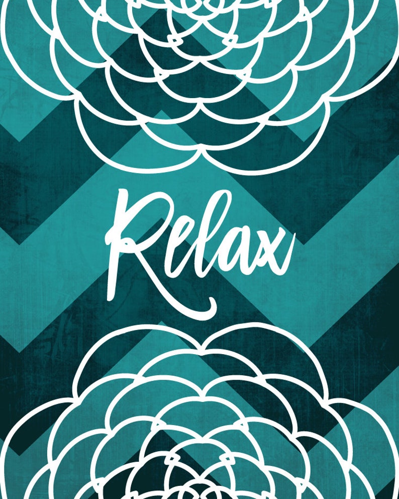 Teal Bathroom Wall Art Prints Renew Relax Refresh Flower Etsy
