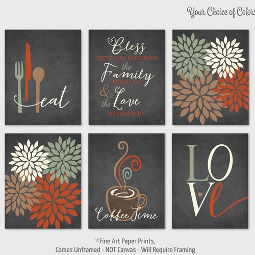 Modern Country Kitchen Wall Art Prints Bless the Food Before Etsy