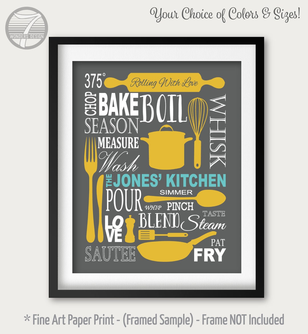 kitchen art personalized prints - utensils, cups,... Kitchen Art Personalized Prints, Subway Typography Art, Utensils ...