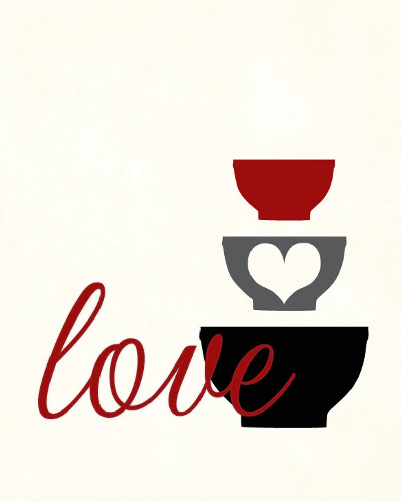 Kitchen Wall Art Print Set Eat Drink Love Rustic Red Grey Etsy