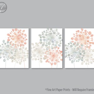 Dandelion Watercolor Art Prints Neutral Peach SEafoam Tan Home Abstract Floral Wall Art Decor, Set of (3) Unframed Paper Prints or Canvas