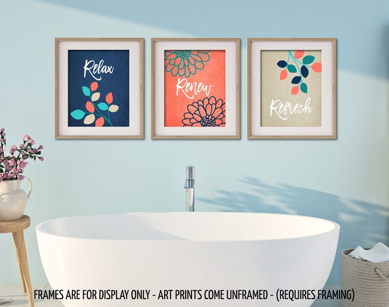 BATHROOM Wall Art Relax Renew Refresh Floral Bathroom Etsy