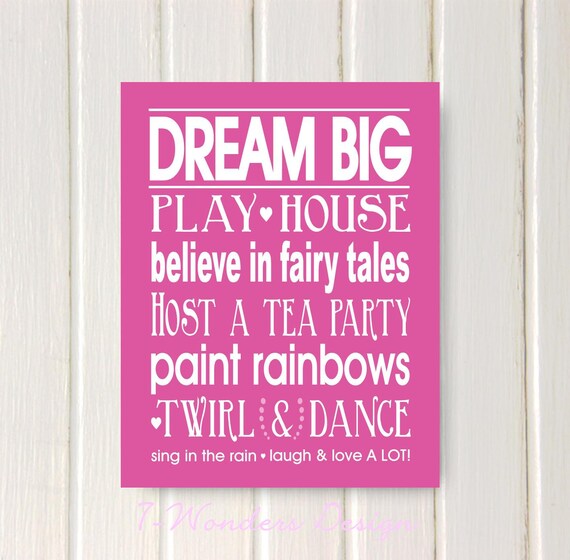 items similar to dream big wall art print 11 x 14 girls bedroom