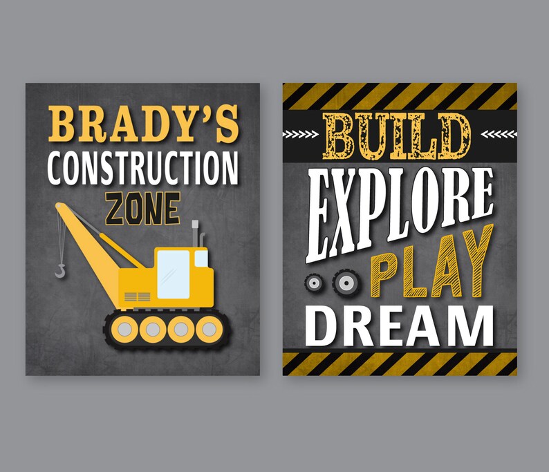 Boys Construction Nursery Bedroom Wall Art Prints | Etsy