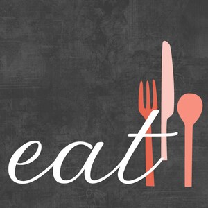 Kitchen Wall Art Print Set Eat Drink Love Charcoal Shades of Coral ...