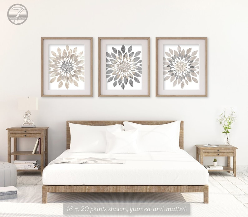 Neutral Minimalist Art, Farmhouse floral, Farmhouse Flowers, Floral Print, Scandinavian Wall Art set of (3) Unframed Prints OR Canvas 