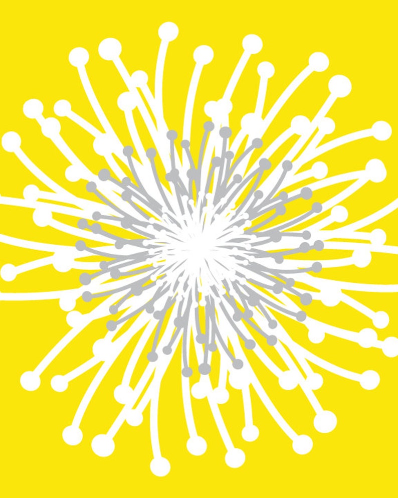 Dandelion Wall Art Prints Grey Teal Yellow Modern Abstract Etsy